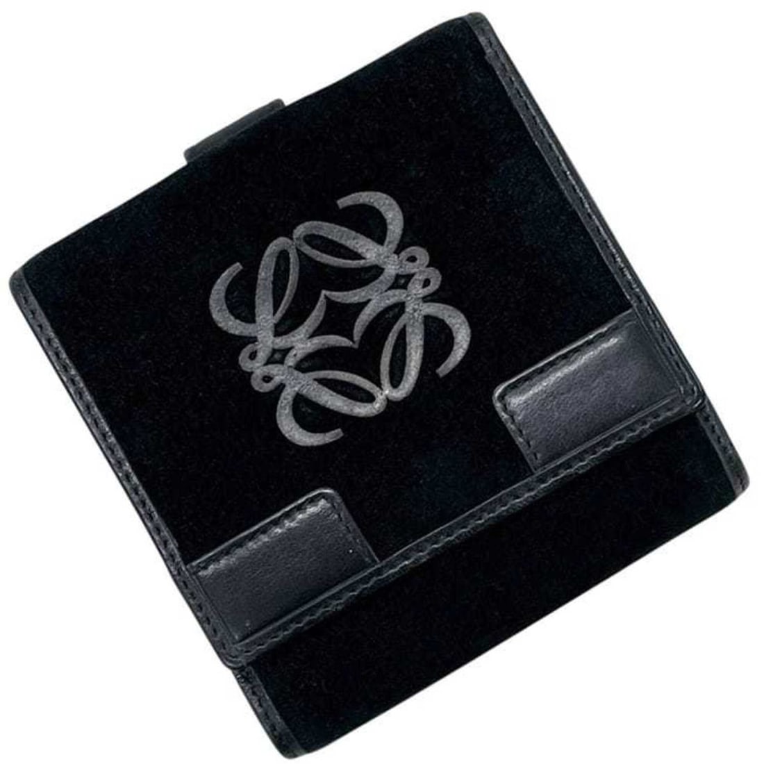 Loewe bi-fold wallet, W Anagram design, suede leather, black, women's.: --- Catalog ---Category: SizeSize (HxWxD): 10.5cm x 10cm x 3cm / 4.13'' x 3.93'' x 1.18''Category: DesignType: Wallet (bi-fold)Color: BlackGender: WomenMaterial: Suede , Leather Category: GeneralMPN: 