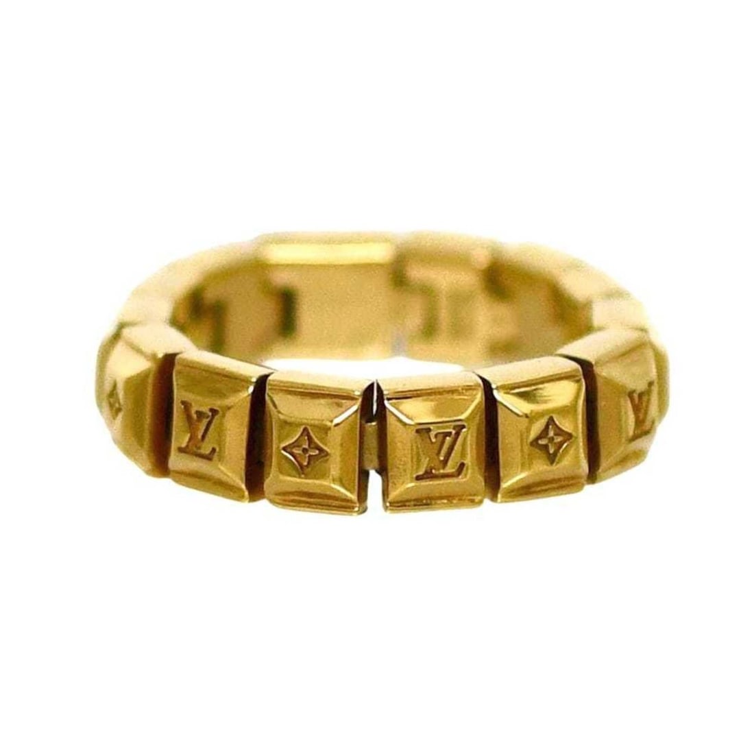 Louis Vuitton Bague Nanogram Tennis Ring, Size 16, Monogram, M64652 VA1108, Gold: --- Catalog ---Category: SizeJP Size: 16US Size: 8Category: DesignType: Band ringColor: GoldGender: Women,MenMaterial: MetalCategory: GeneralMPN: M64652Brand: Louis VuittonCountry of Origin: Italy--- 