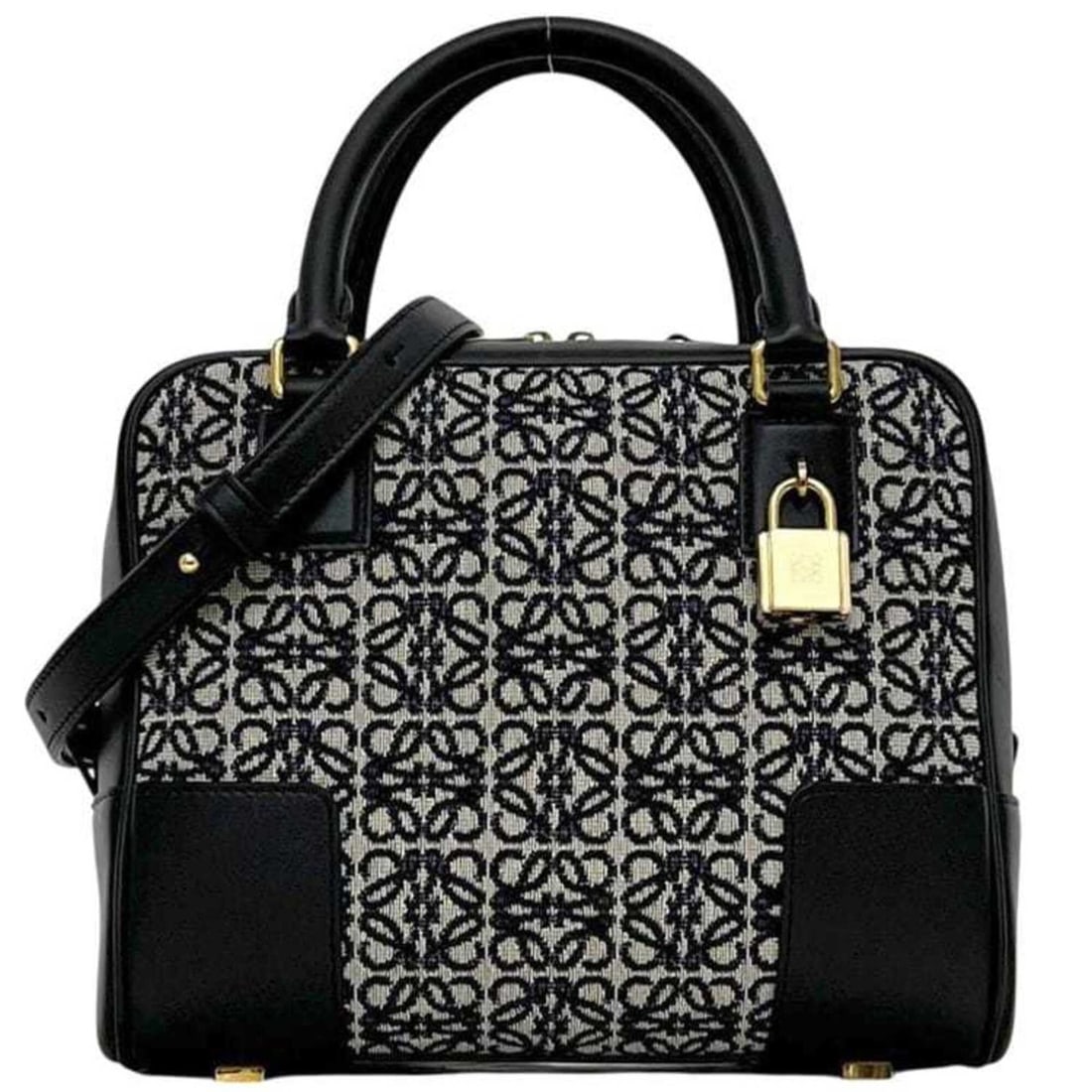 Loewe 2-way bag Amazona 19 handbag Anagram A039N10X02 062205 LOEWE canvas leather black navy blue