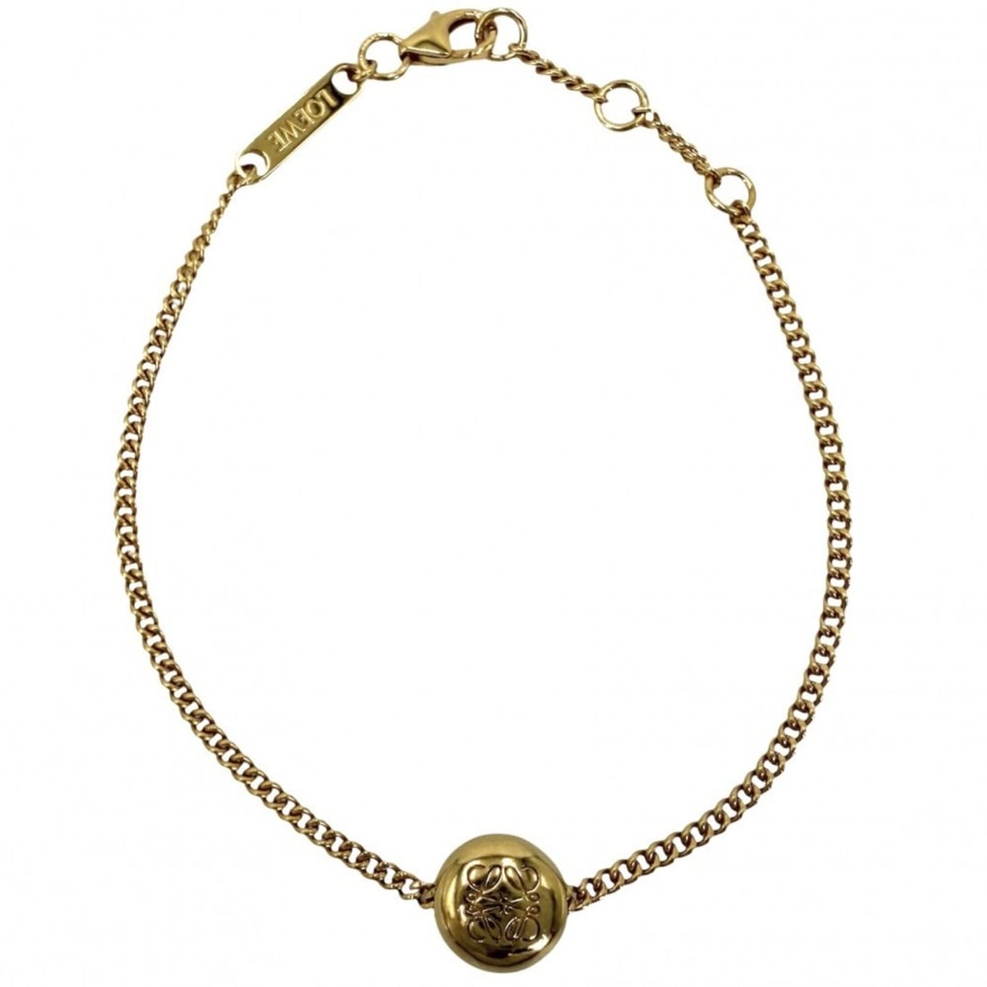 Loewe bracelet for men and women, Anagram Pebble design, adjustable clasp, 925 sterling silver,: --- Catalog ---Category: SizeLength: 17.5cm / 6.88''Category: DesignType: Charm braceletColor: GoldGender: Men,WomenMaterial: Silver 925Category: GeneralBrand: Loewe--- Item List ---Section: Condition