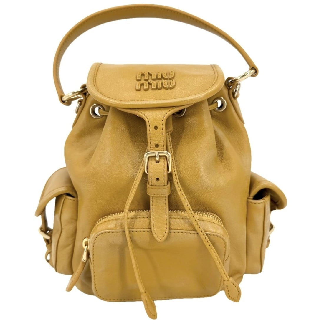 Miu Miu Miu Women's Backpack, Rucksack, Handbag, Mustard, Leather, Yellow, Gold Hardware