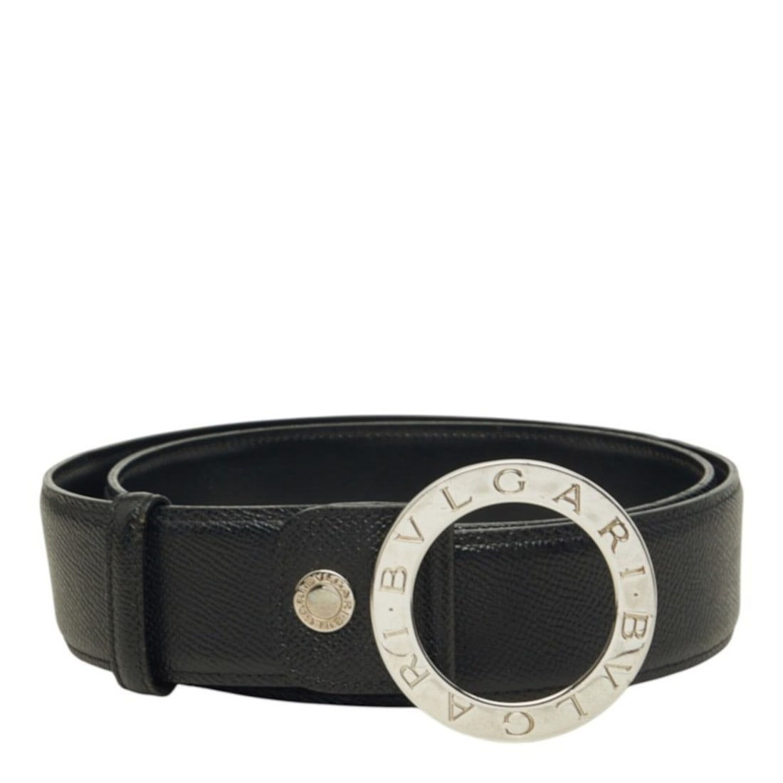 Bvlgari Bulgari Circle Logo Buckle Belt, Size 105 (42), Black Leather, Men's.