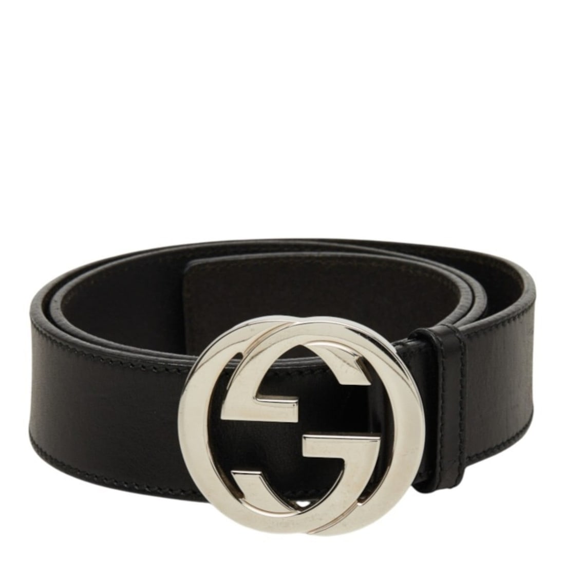 Gucci Interlocking G GG Logo Buckle Belt 114984 Black Silver Leather Men's GUCCI (1 of 11)