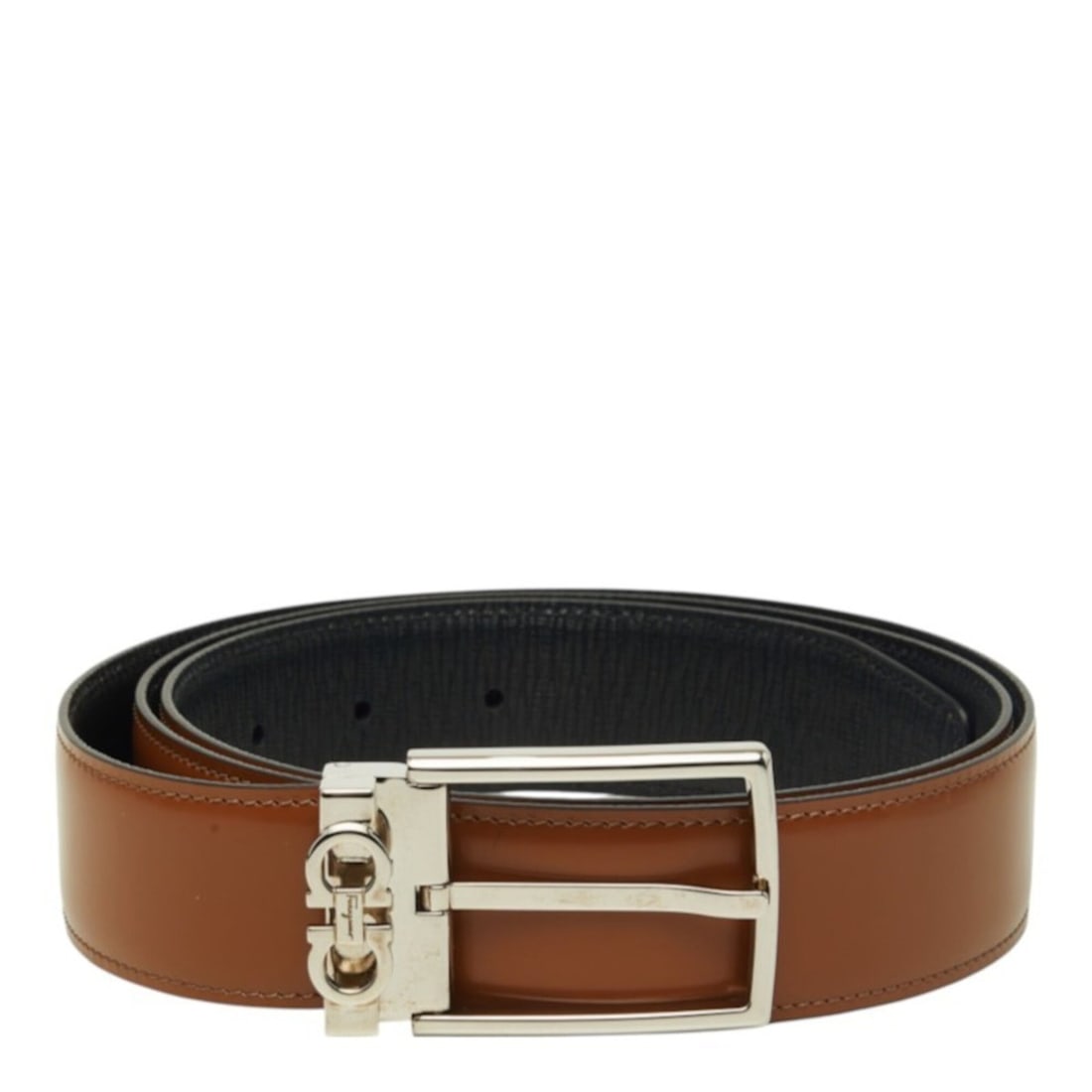 Salvatore Ferragamo Double Gancini Belt, Brown Leather, Men's (1 of 10)