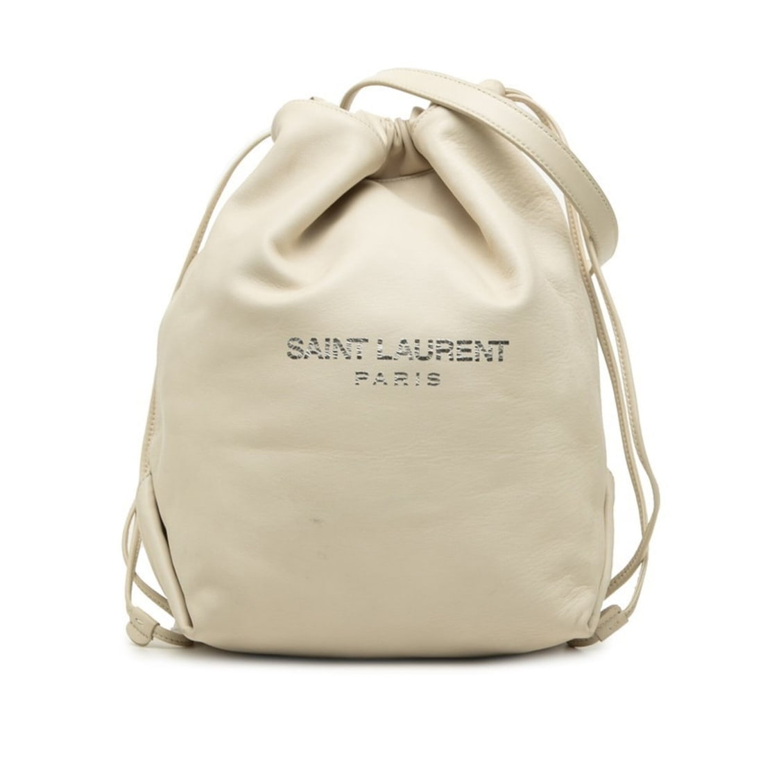 Saint Laurent Logo Drawstring Shoulder Bag with Chain, Ivory/Beige Leather, Women's.