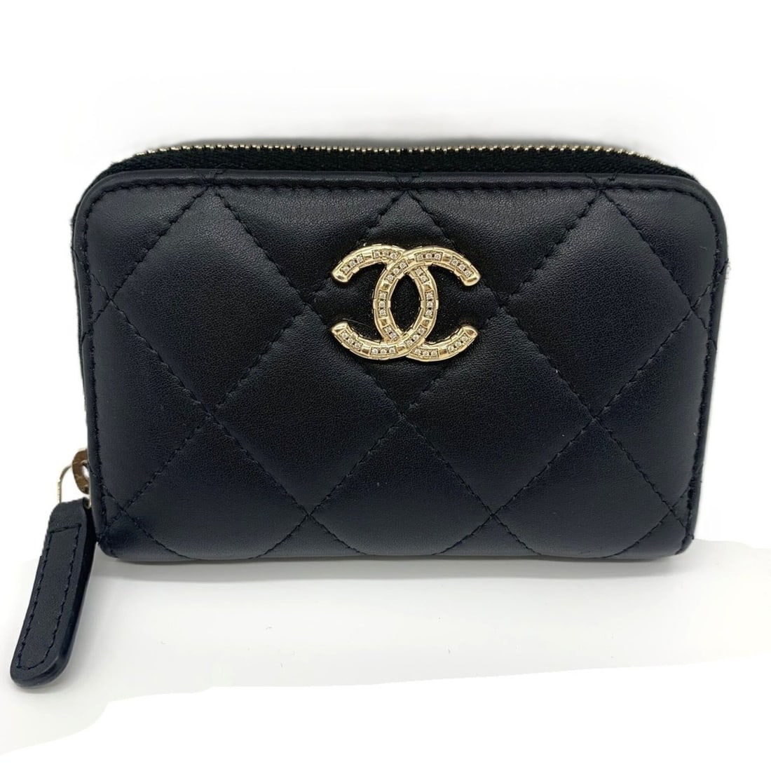 Chanel Matelassé Coin Purse, Rhinestone, Lambskin, Women's Case CHANEL