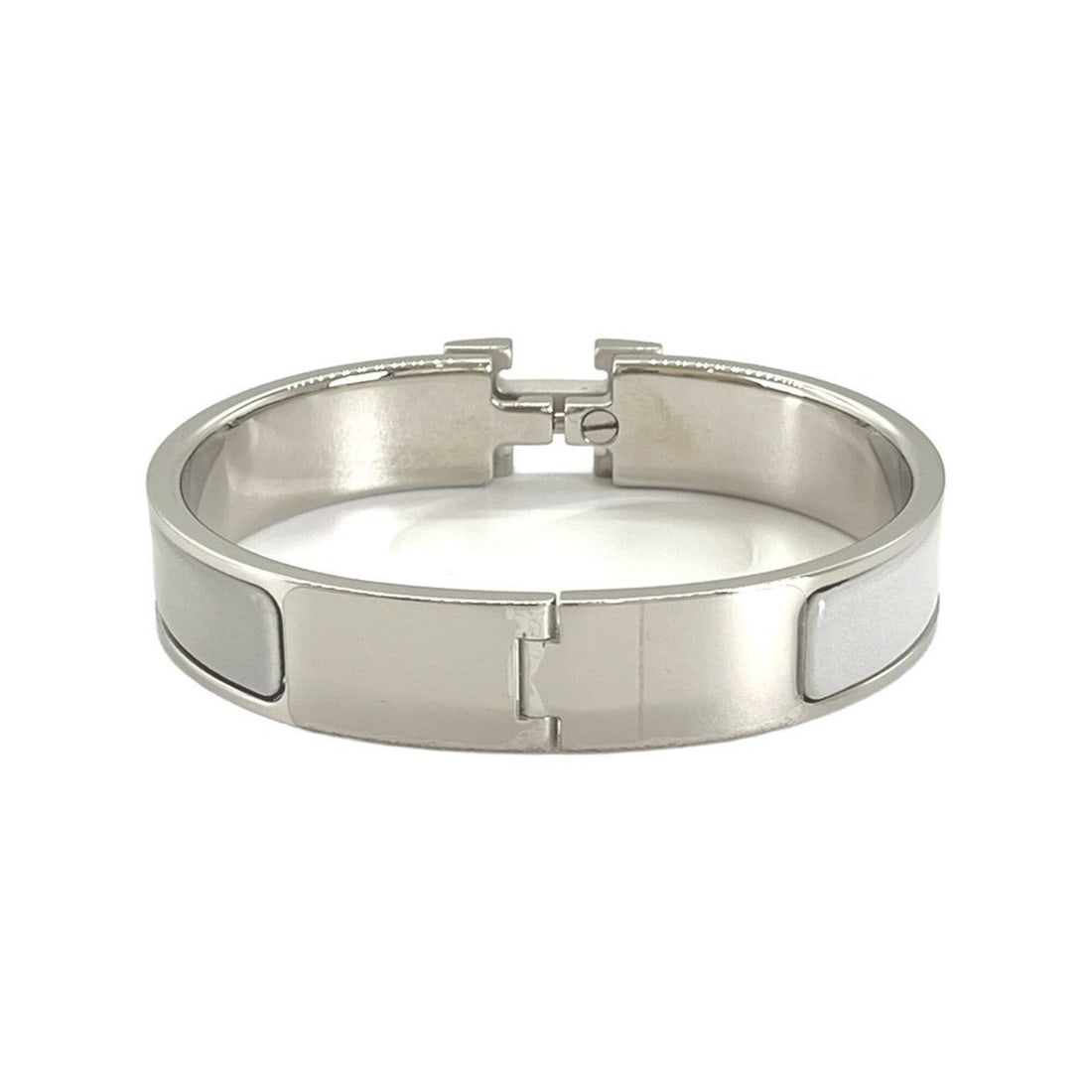 Hermes Click H Bangle, Gray and White Enamel