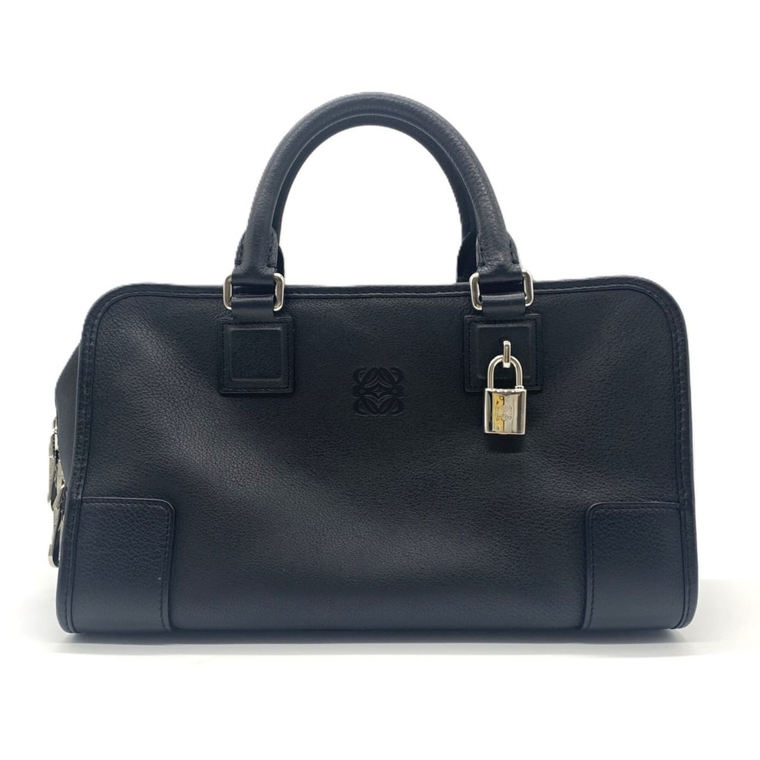 Loewe Amazona 28 Handbag, Leather, Black, Silver Hardware: --- Catalog ---Category: SizeWeight: 700g / 1.54lb.Size (HxWxD): 17cm x 29cm x 13.5cm / 6.69'' x 11.41'' x 5.31''Handle Length: 9cm / 3.54''Category: DesignType: HandbagColor: BlackGender: WomenClosur