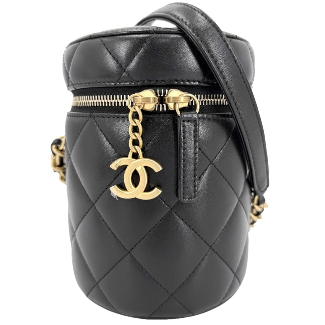 Chanel Women's Matelasse Chain Shoulder Bag, Vanity Crossbody Coco Mark, Lambskin, Black, Gold