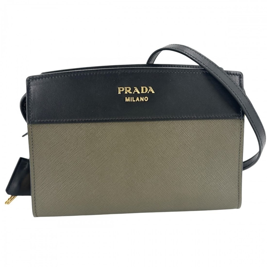 Prada Esplanade Bicolor Shoulder Bag for Women, PRADA 1BH043, Leather, Khaki & Black, Gold Hardware (1 of 12)
