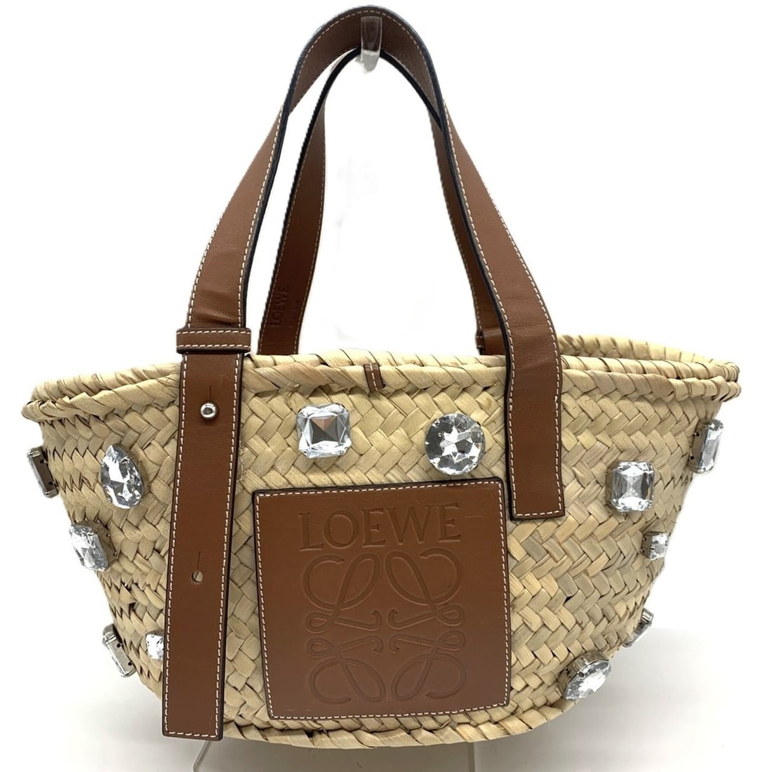 Loewe Basket Bag, Raffia, Bijou, Stone, Brown, 329.04.S93 LOEWE