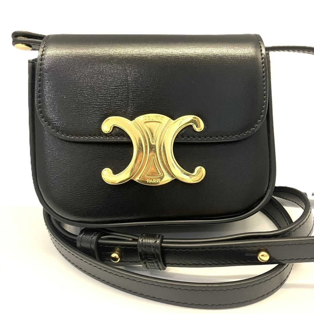 Celine Shoulder Bag, Black Leather, Mini Claude Triomphe, Women's CELINE (1 of 14)