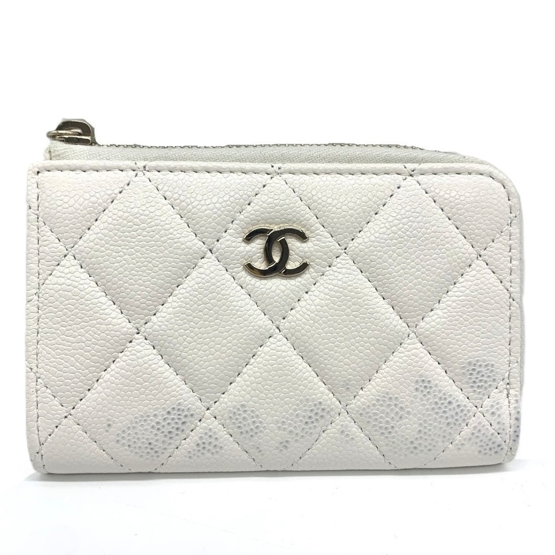 Chanel Matelassé Caviar Skin L-shaped Coin Case, White (1 of 8)
