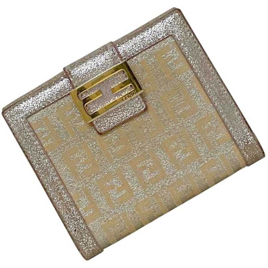 Fendi Bi-fold Wallet Zucchino FF 7289 8M0188 00RQ6 059 FENDI Canvas Leather Beige Glitter Metallic: --- Catalog ---Category: SizeSize (HxWxD): 9.5cm x 11cm x 2cm / 3.74'' x 4.33'' x 0.78''Category: DesignType: Wallet (bi-fold)Color: Beige, Metallic pinkGender: WomenMaterial: Canvas , Leather Categor