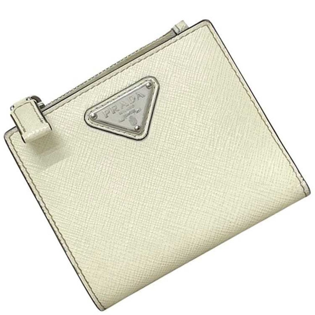Prada Bi-fold Wallet Triangle 2ML049 62B PRADA Saffiano Leather White Women's (1 of 12)