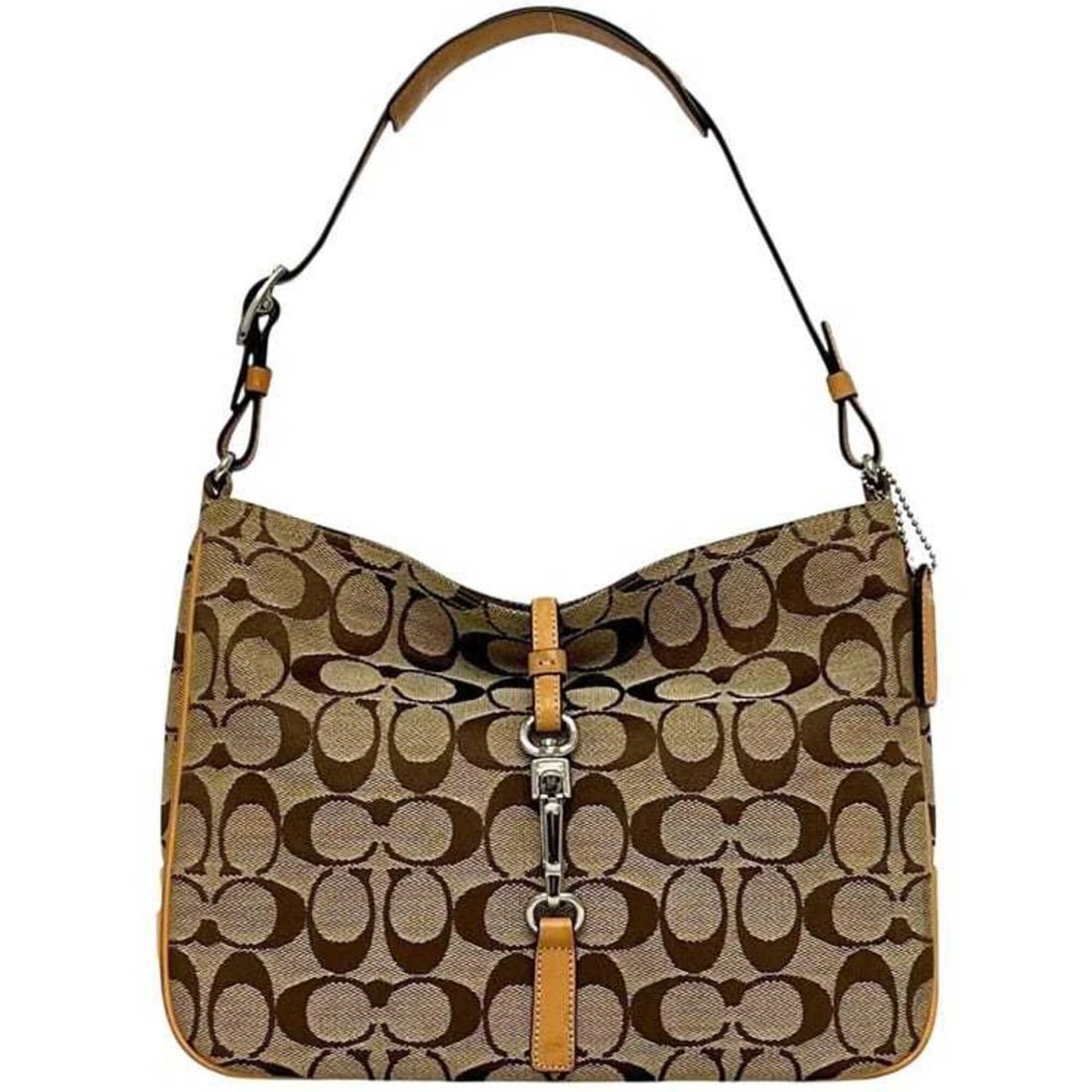 Coach Clip Hobo Handbag, Bag 6091, COACH Canvas Leather Beige, Women's (1 of 18)