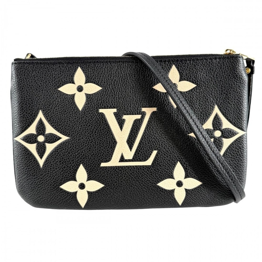 Louis Vuitton Women's Monogram Empreinte Pochette Double Zip Shoulder Bag, M80787, Black/Beige with: --- Catalog ---Category: SizeSize (HxWxD): 13cm x 20cm x 1.5cm / 5.11'' x 7.87'' x 0.59''Category: DesignType: Pochette, Shoulder bagColor: Beige, BlackGender: WomenMaterial: Monogram Empreinte Hardwa
