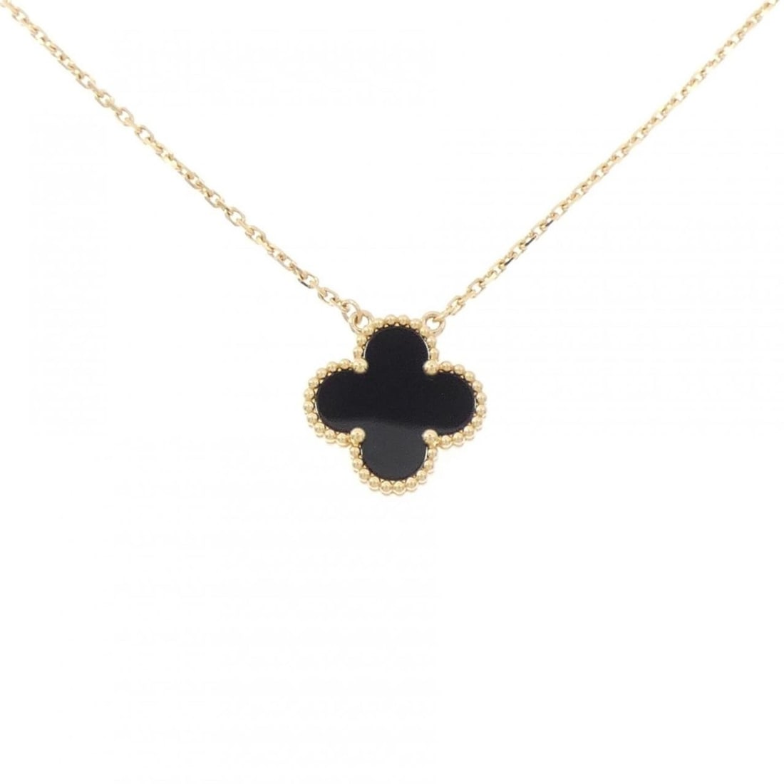 Van Cleef & Arpels Vintage Alhambra Necklace: --- Catalog ---Category: SizePendant Size: 14.8mm x 14.8mm / 0.58'' x 0.58''Neck Circumference: 37 cm - 42 cm / 14.56'' - 16.53''Category: DesignStone: OnyxGender: WomenMaterial: Yellow gold
