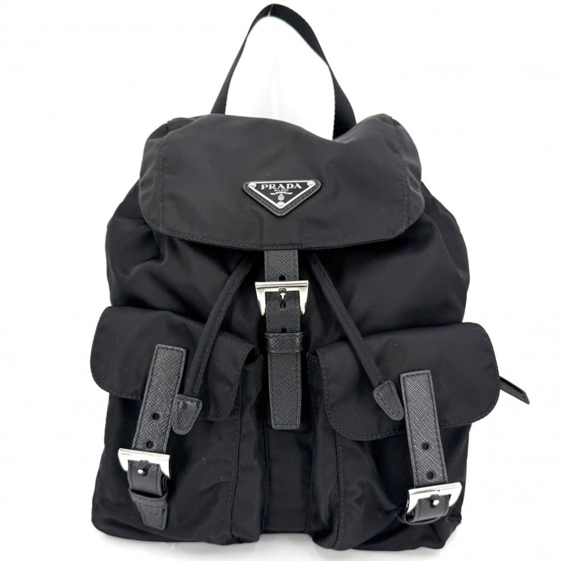 Prada Backpack for Men and Women, Triangle Logo, PRADA 1BZ677, Nylon, Black, Silver Hardware: --- Catalog ---Category: SizeSize (HxWxD): 30cm x 24cm x 12cm / 11.81'' x 9.44'' x 4.72''Category: DesignType: BackpackColor: BlackGender: Men,WomenMaterial: Nylon Hardware Color: SilverCategory: