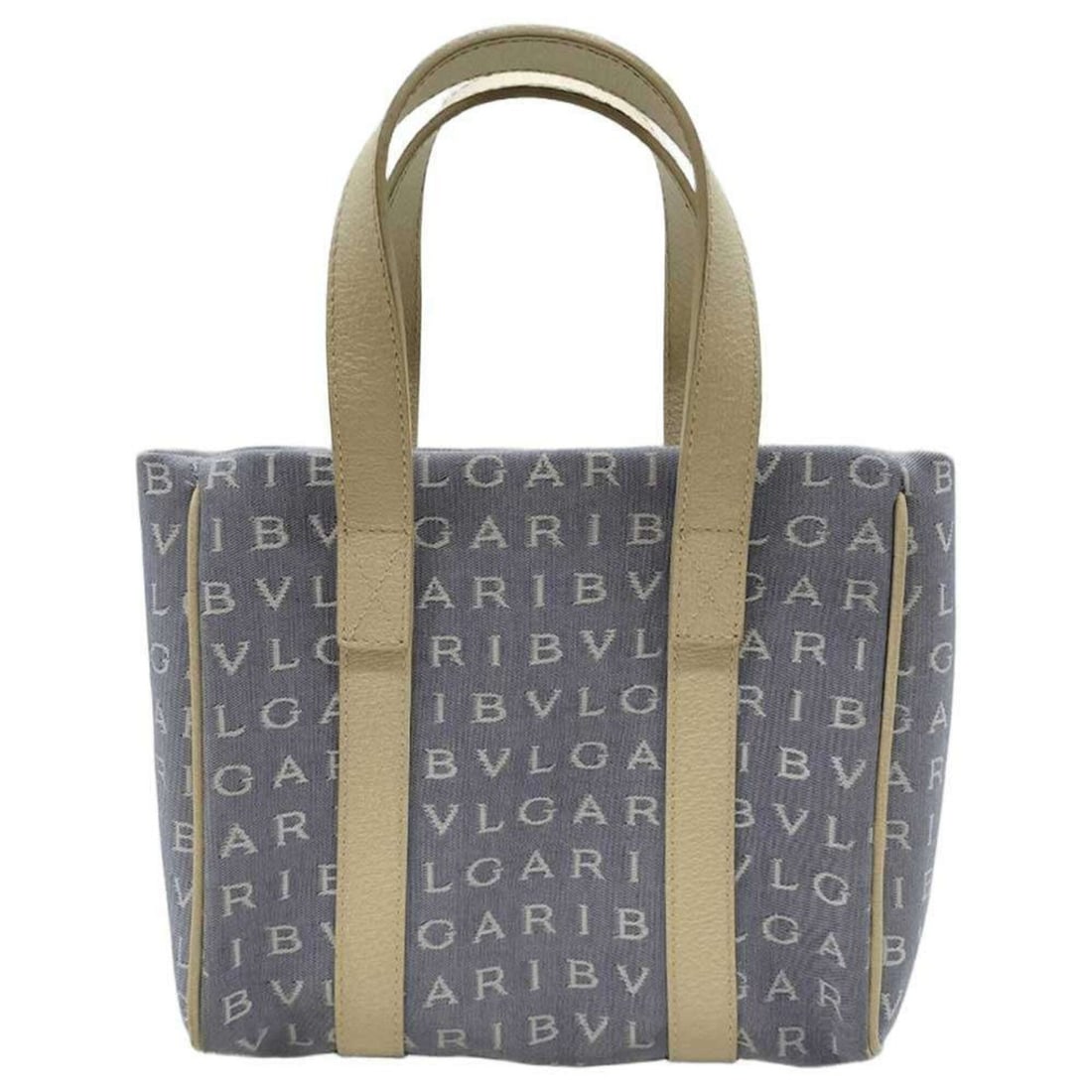 BVLGARI Mania Mini Tote Handbag, Blue x White Canvas, Women's.: --- Catalog ---Category: SizeWeight: 180g / 6.34oz.Size (HxWxD): 19cm x 20cm x 6.5cm / 7.48'' x 7.87'' x 2.55''Handle Length: 10.5cm / 4.13''Category: DesignType: HandbagColor: Blue, WhiteGender: Wome