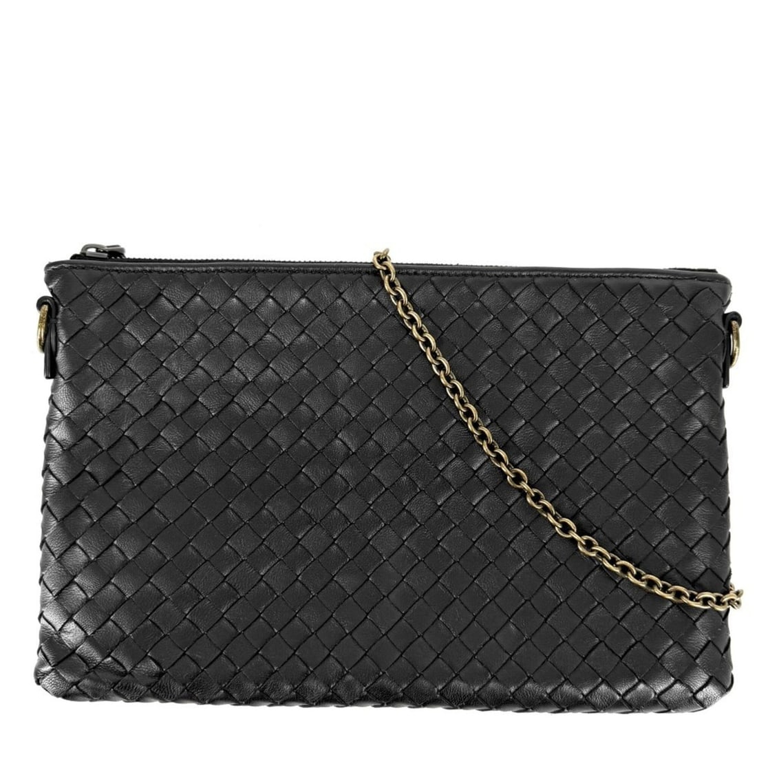 Bottega Veneta women's shoulder bag, Intrecciato weave, chain strap, cross-body, leather, black, (1 of 10)