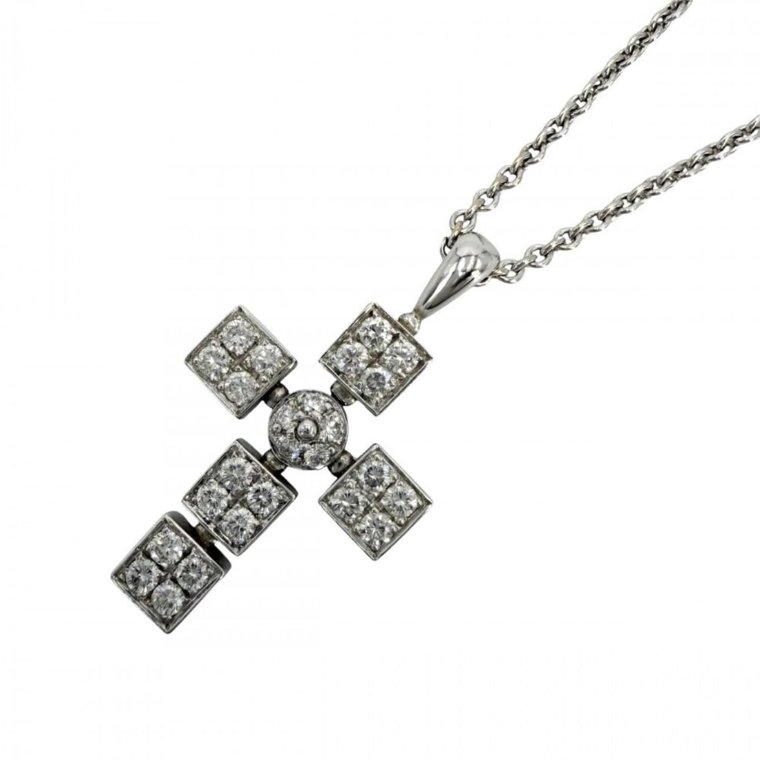 Bvlgari Bulgari Men's Lucia Latin Cross Necklace, Adjustable, Au750 18K White Gold, Approx. 12.1g