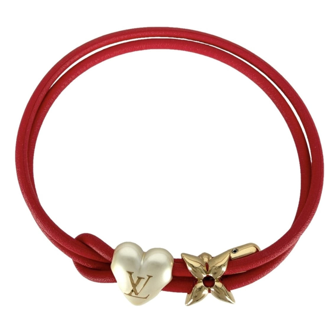Louis Vuitton bracelet for women, LV Bloom Pearl Heart design, LOUIS VUITTON M4719Z, red with gold (1 of 12)