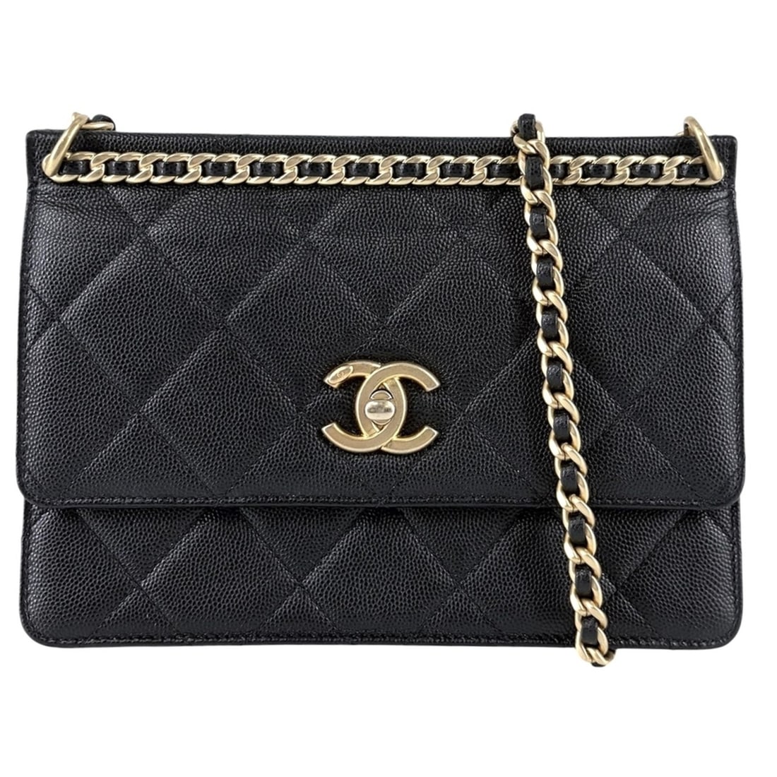 Chanel Matelassé Shoulder Bag for Women, Crossbody, Coco Mark, Turnlock, Caviar Leather, Black,: --- Catalog ---Category: SizeSize (HxWxD): 14cm x 20.5cm x 7cm / 5.51'' x 8.07'' x 2.75''Category: DesignType: Shoulder bagColor: Black, WhiteGender: WomenMaterial: Grained Calfskin Category: GeneralB