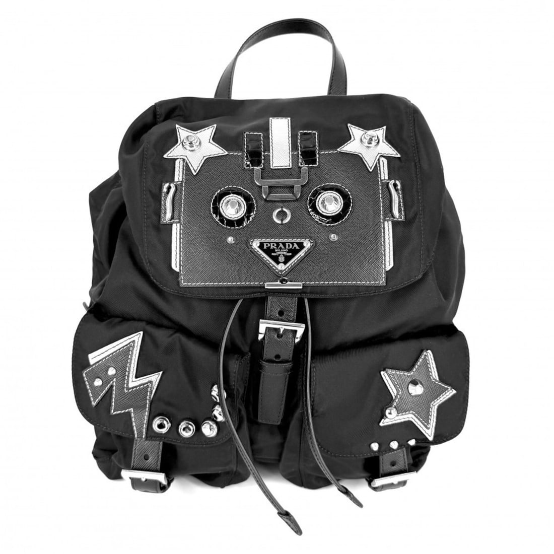 Prada Tessuto Robot Backpack for Men and Women, Triangle Logo, PRADA 1BZ811, Nylon Leather, Black,: --- Catalog ---Category: SizeSize (HxWxD): 32cm x 30cm x 15cm / 12.59'' x 11.81'' x 5.9''Category: DesignColor: Black, WhiteGender: Men,WomenMaterial: Nylon , Leather Category: GeneralMPN: 1BZ811Brand