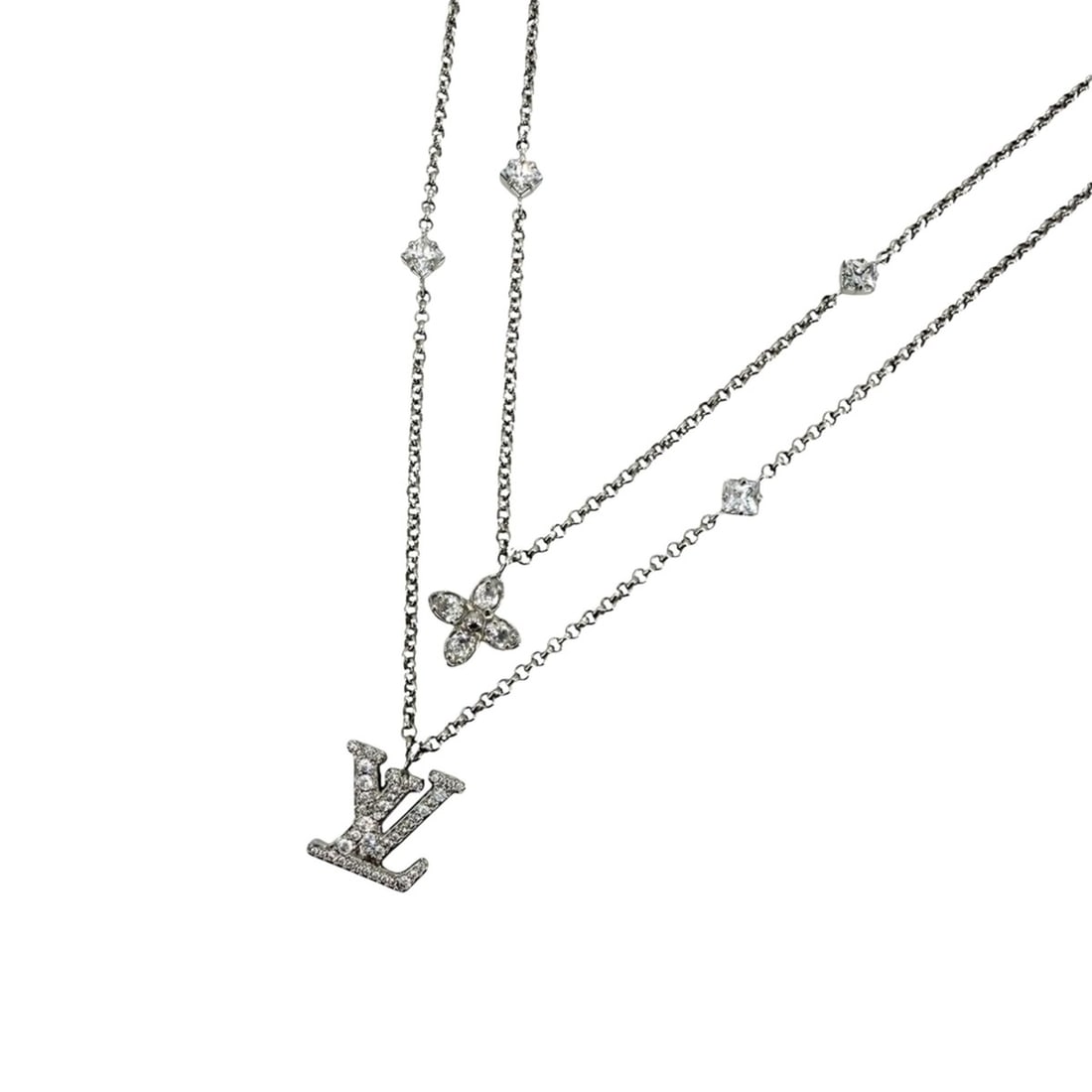 Louis Vuitton Men's Monogram Chain Necklace with Adjustable Rhinestones, M02515, Silver, Approx.: --- Catalog ---Category: SizeNeck Circumference: 42 cm / 16.53''Category: DesignColor: Monogram, WhiteGender: MenMaterial: Monogram, RhinestoneNecklace Type: NecklaceCategory: GeneralMPN: M02515Brand: