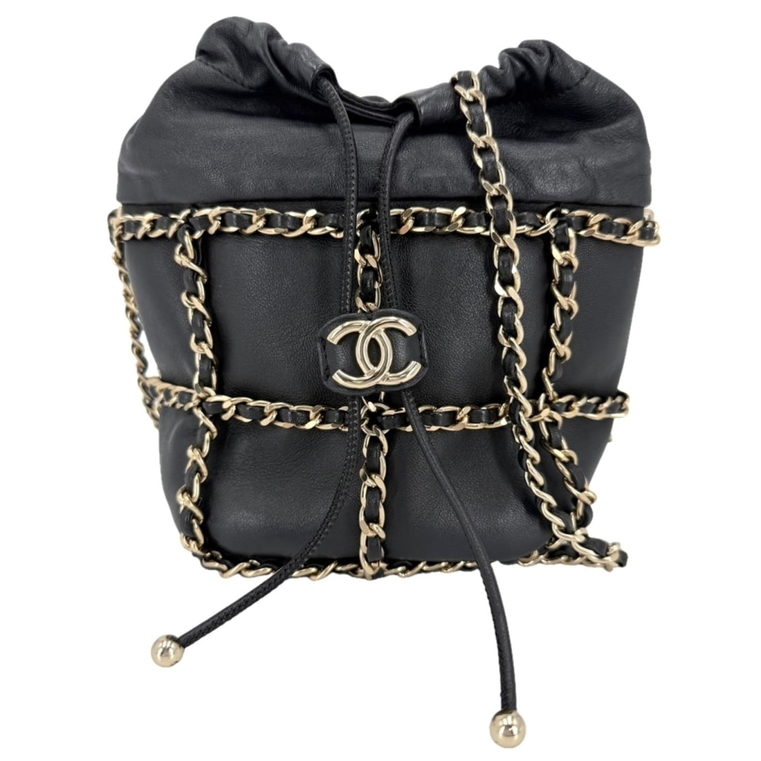 Chanel Shoulder Bag for Women, Chain Bucket Bag, Crossbody Lambskin, Black, Gold Hardware