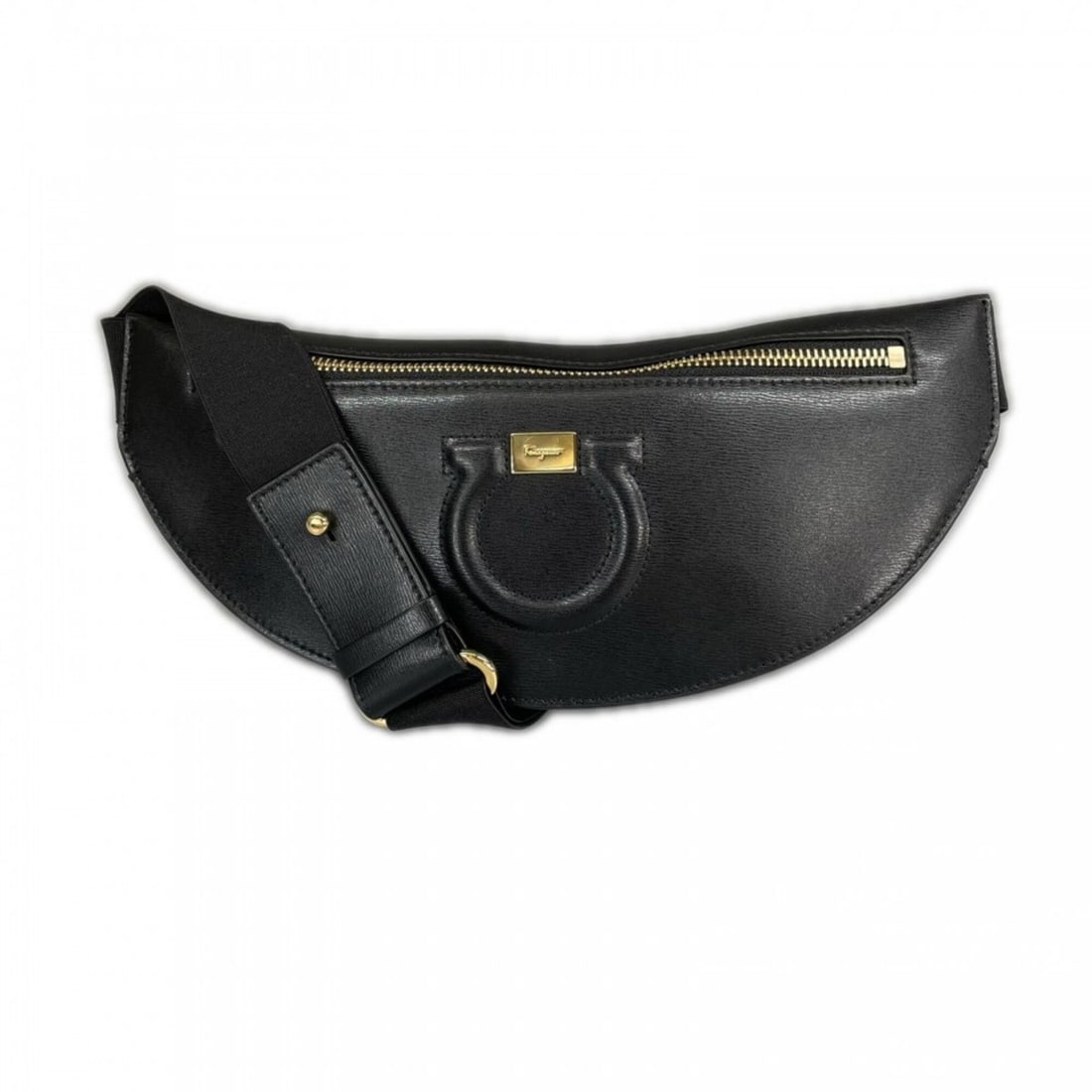 Salvatore Ferragamo Men's Gancini Body Bag, AU-22, Leather, Black, Gold Hardware