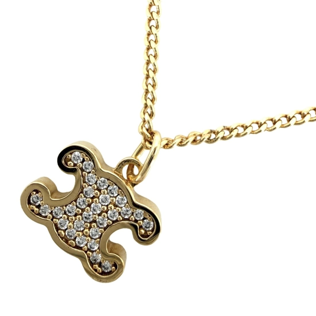 Celine Triomphe Necklace for Women, Adjustable, Rhinestone, Gold, Approx. 3.6g: --- Catalog ---Category: SizeNeck Circumference: 42 cm / 16.53''Category: DesignColor: Gold, WhiteGender: WomenMaterial: RhinestoneNecklace Type: NecklaceCategory: GeneralBrand: Celine--- Item List --