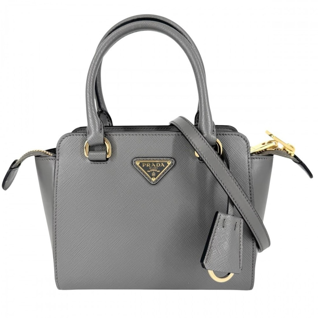 Prada Women's Triangle Logo Handbag Shoulder Bag Crossbody PRADA 1BA380 Leather Gray Gold Hardware (1 of 13)