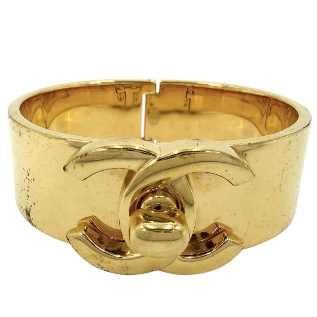 Chanel Bangle Bracelet for Women, Coco Mark, Vintage Turnlock, CHANEL GP 97A Gold, Approx. 113.3g, (1 of 8)