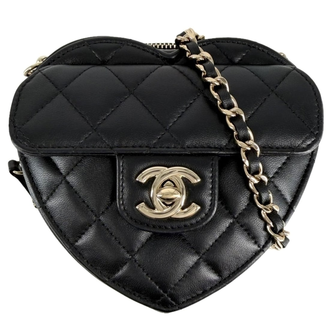 Chanel Shoulder Bag for Women, Mini Chain Bag, Matelassé Pochette, Heart Coco Mark, Lambskin,: --- Catalog ---Category: SizeSize (HxWxD): 12cm x 13cm x 4cm / 4.72'' x 5.11'' x 1.57''Category: DesignType: Pochette, Shoulder bagColor: Black, WhiteGender: WomenMaterial: Leather Category: GeneralBr