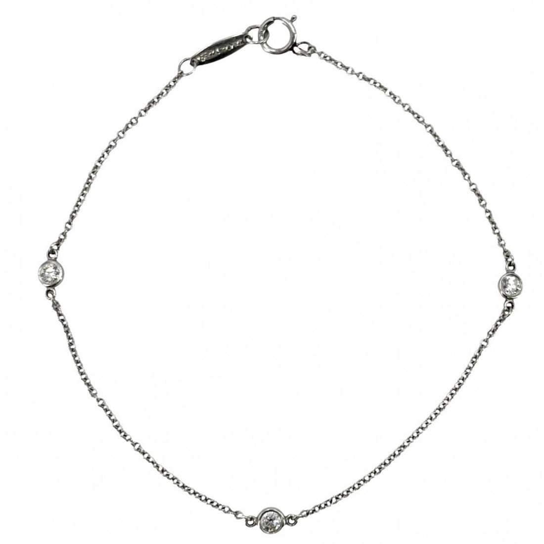 Tiffany & Co. Elsa Peretti By the Yard Bracelet for Women, 3-Diamond Design, Pt950 Platinum, Approx.: --- Catalog ---Category: SizeLength: 17.5cm / 6.88''Category: DesignType: Charm braceletColor: SilverGender: WomenMaterial: Platinum 950Category: GeneralBrand: Tiffany--- Item List ---Section: Conditi