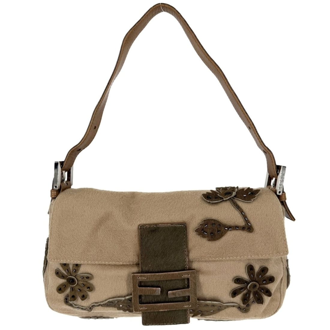 Fendi handbag for women, flower motif, Mamma Bucket style, shoulder bag, FENDI 26424, wool,: --- Catalog ---Category: SizeSize (HxWxD): 14cm x 26cm x 4cm / 5.51'' x 10.23'' x 1.57''Category: DesignType: HandbagColor: BrownGender: WomenMaterial: Wool Category: GeneralMPN: 26424Brand: Fendi--- 