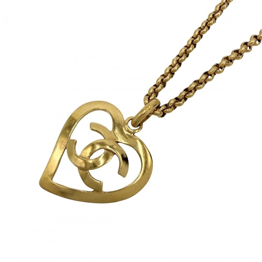 Chanel Necklace for Women, Coco Mark Heart Design, Vintage Chain, CHANEL GP Gold, Approx. 50.0g, (1 of 17)
