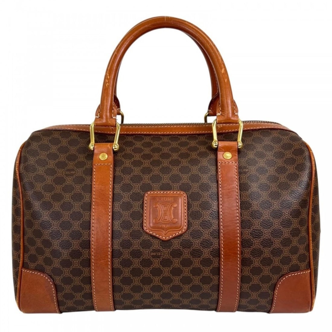 Celine Boston bag for women, leather, brown, gold hardware.