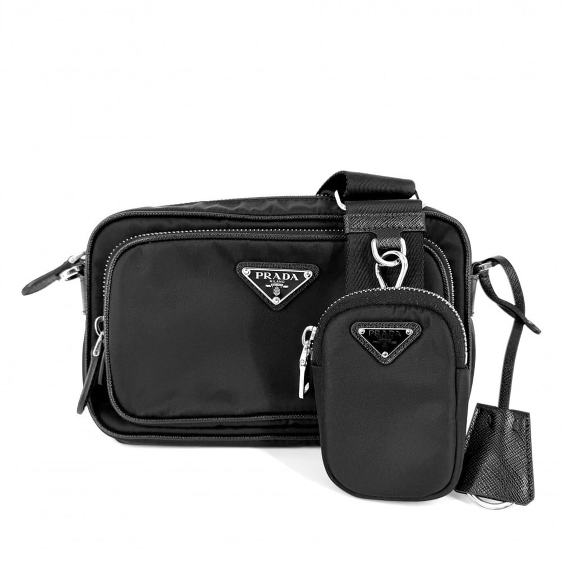 Prada Women's Mini Shoulder Bag with Triangle Logo, Bag/Crossbody Bag, PRADA 1BH226, Nylon, Black,: --- Catalog ---Category: SizeSize (HxWxD): 13.5cm x 21cm x 5cm / 5.31'' x 8.26'' x 1.96''Strap Length: 115cm / 45.27''Category: DesignType: Shoulder bagColor: BlackGender: WomenMaterial: Nylon Categor