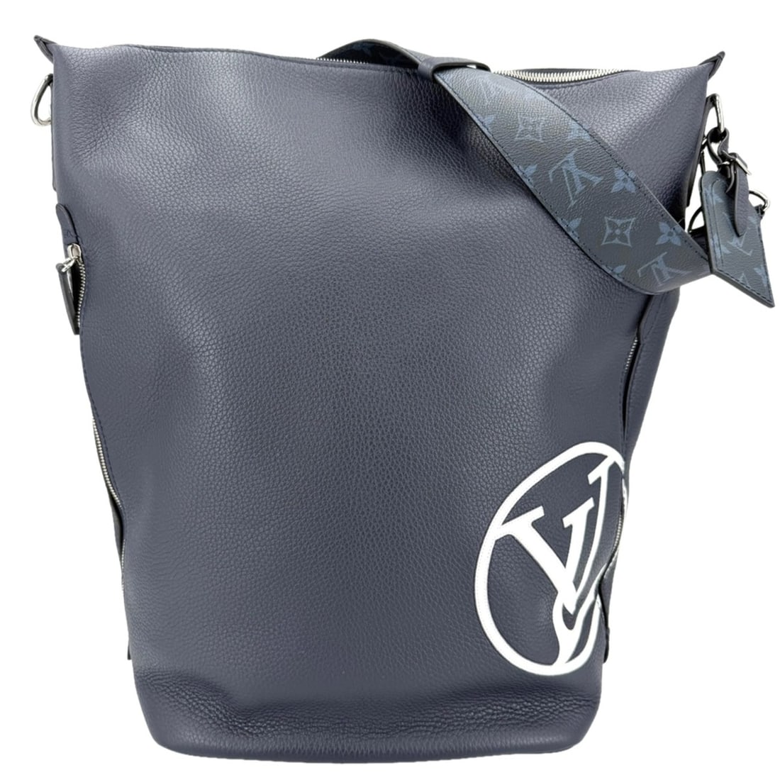 Louis Vuitton Eastside Duffle Shoulder Bag for Men, M53438, Taurillon Leather, Navy Blue, Silver
