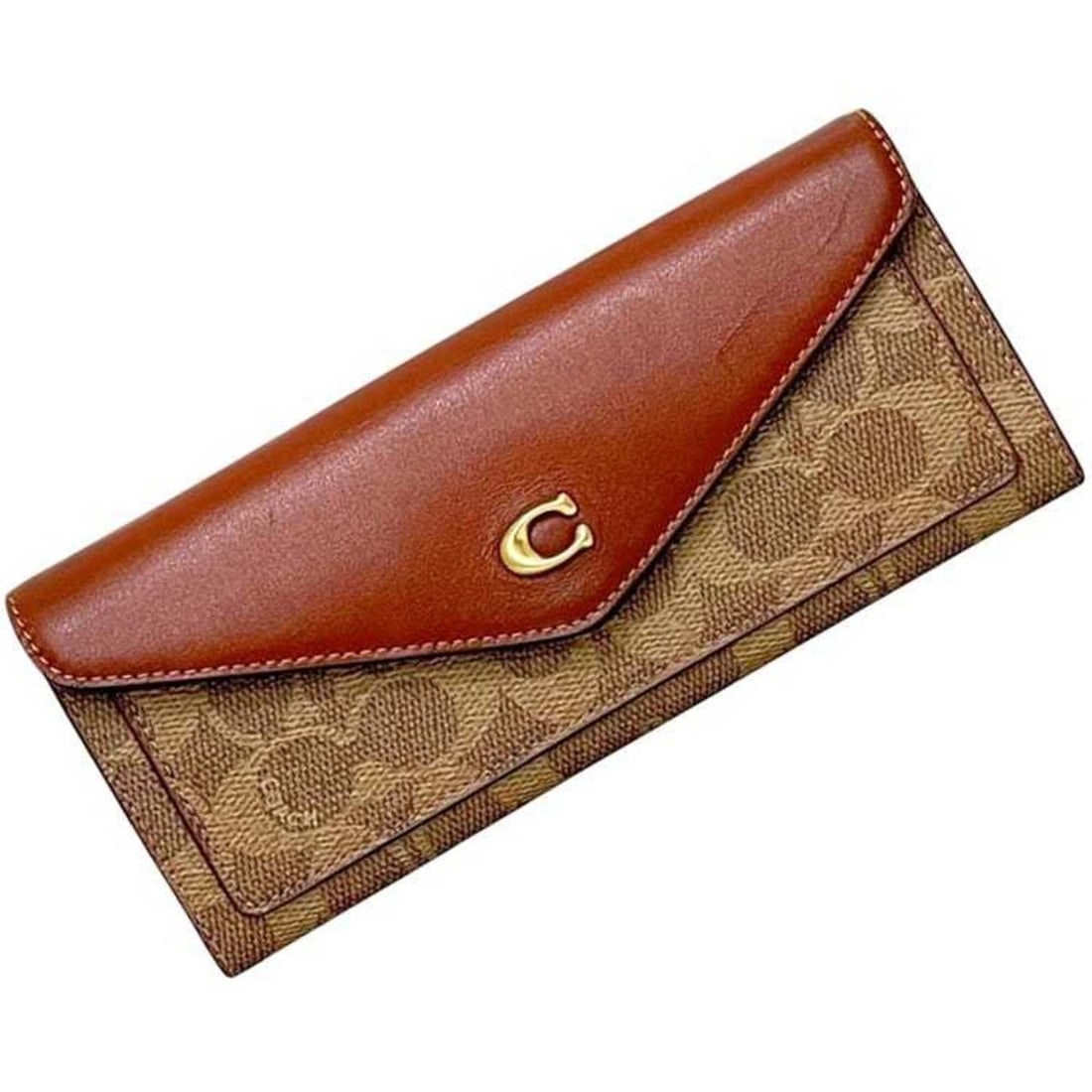 Coach Bi-fold Long Wallet, Win Signature C2327, COACH Grain Leather, Beige/Brown, Women's: --- Catalog ---Category: SizeSize (HxWxD): 9cm x 19.5cm x 2.5cm / 3.54'' x 7.67'' x 0.98''Category: DesignType: Long wallet (bi-fold)Color: Beige, BrownGender: WomenClosure: Button, Snap fastenerMater