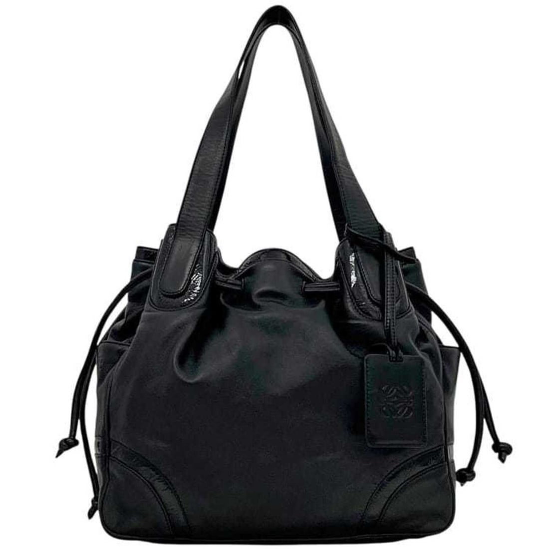Loewe Anagram Tote Bag 260804 LOEWE Enamel Nappa Leather Black Women's (1 of 11)