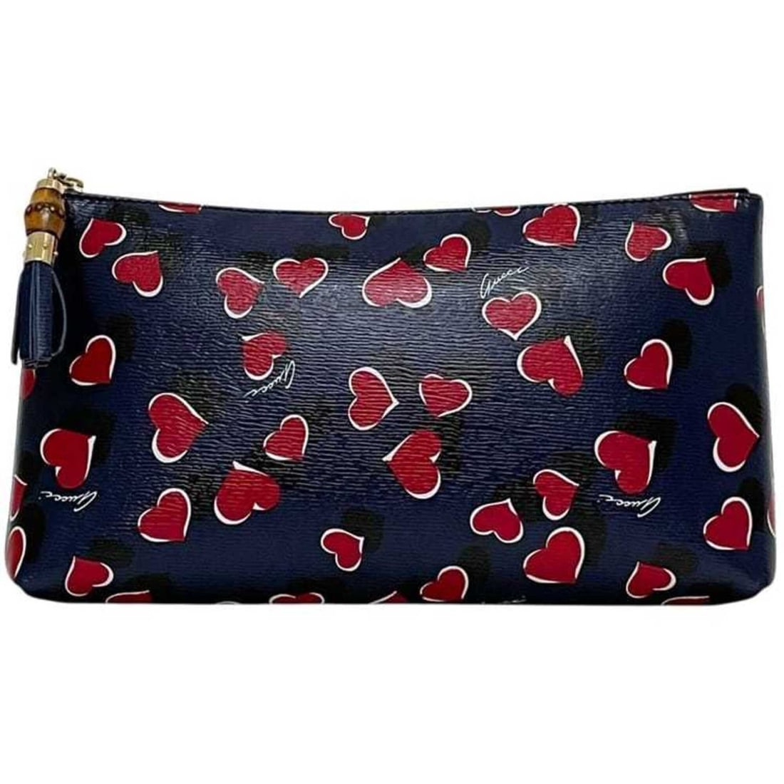 Gucci Pouch with Tassel, Bamboo, 338815 520981, GUCCI Leather, Navy Blue, Women's