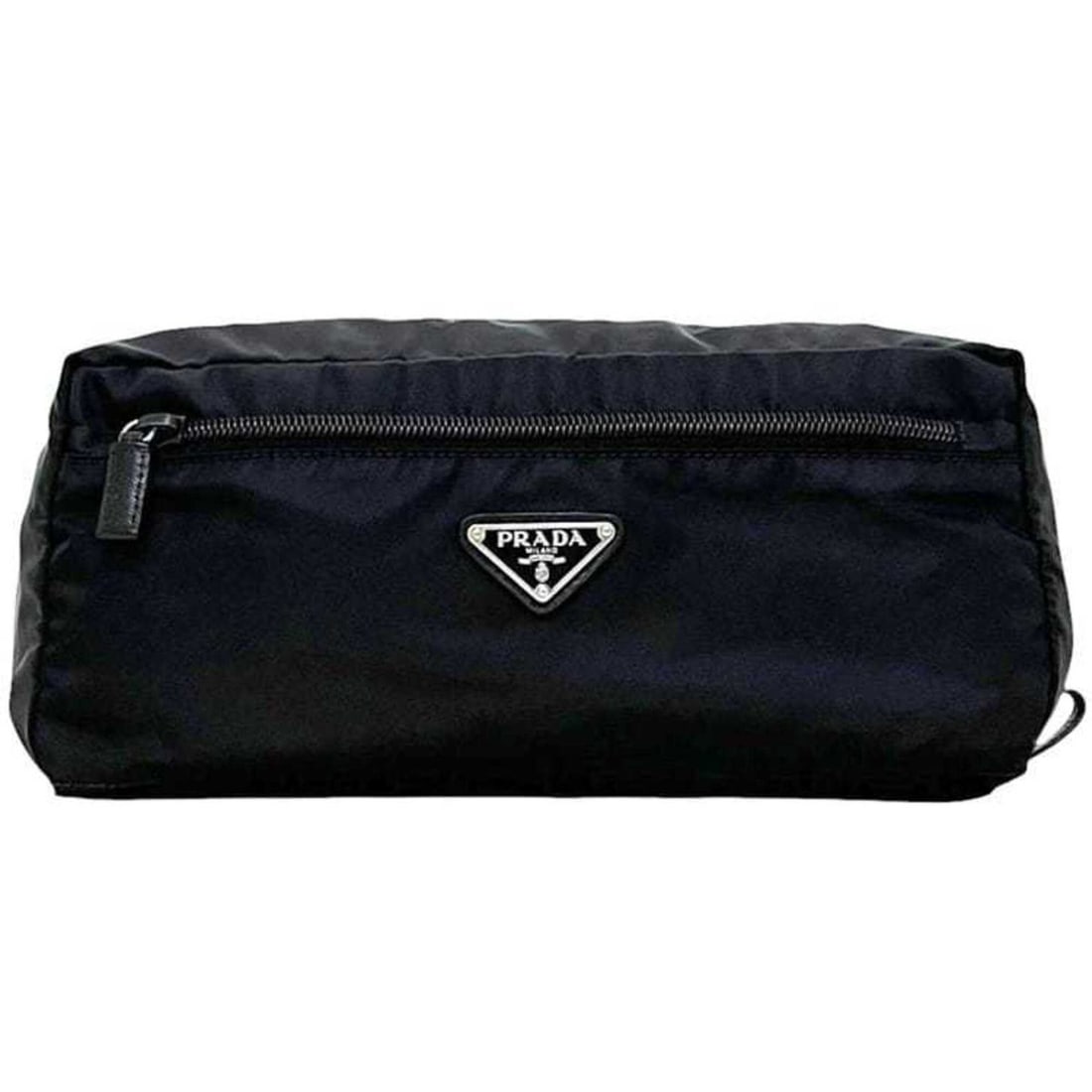 Prada Tessuto 8 Pouch, Nylon & Leather, Black (NERO), Unisex: --- Catalog ---Category: SizeSize (HxWxD): 12cm x 27cm x 13cm / 4.72'' x 10.62'' x 5.11''Category: DesignType: PouchColor: Black, NeroGender: Women,UnisexClosure: ZipperMaterial: Nylon Category: Gener