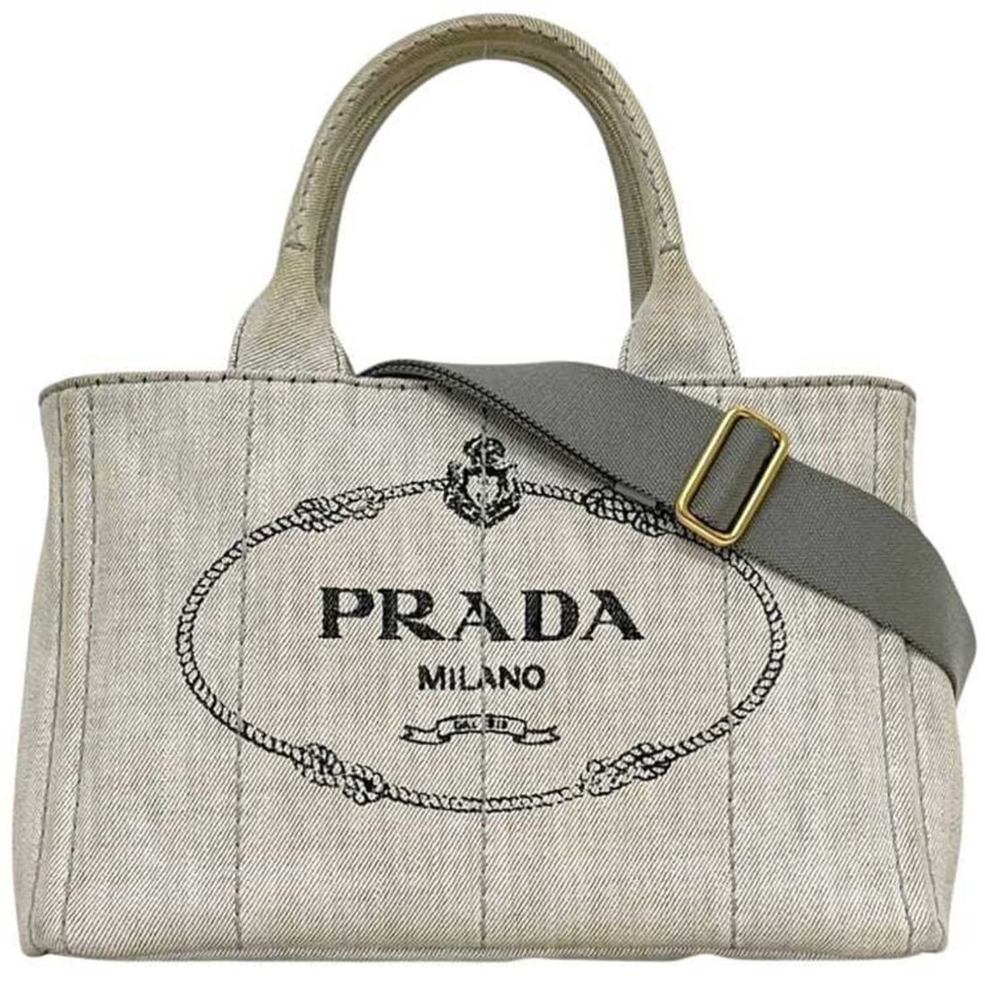 Prada 2-way Tote Bag Canapa 1BG439 203 PRADA Canvas Gray Crossbody Handbag: --- Catalog ---Category: SizeSize (HxWxD): 18cm x 30cm x 16cm / 7.08'' x 11.81'' x 6.29''Strap Length: 74cm - 126cm / 29.13'' - 49.6''Category: DesignType: Handbag, Tote bagColor: GrayGender: WomenMat