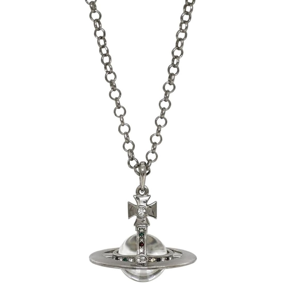 Vivienne Westwood Long Necklace Orb Metal Rhinestone Silver Women's Saturn