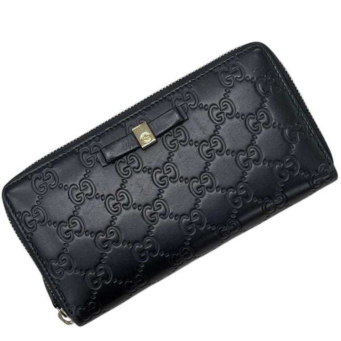 Gucci Round Long Wallet GG Shima 388680 2091 GUCCI Leather Black Ribbon (1 of 10)