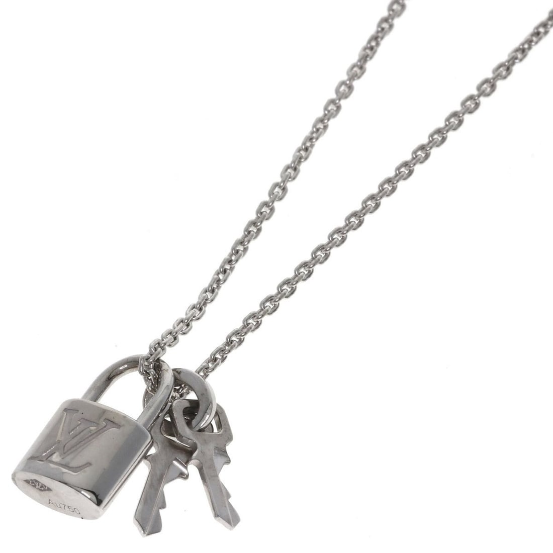 Louis Vuitton Lockit Necklace, 18K White Gold, Women's.: --- Catalog ---Category: SizePendant Size: 12.9mm x 7.7mm / 0.5'' x 0.3''Neck Circumference: 51 cm / 20.07''Category: DesignGender: WomenMaterial: White gold (18K)Necklace Type: NecklaceCategory: Gene